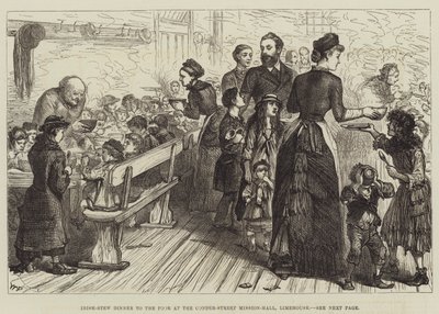 Ierse Stoofpot Maaltijd voor de Armen in de Conder-Street Mission-Hall, Limehouse door Walter Paget